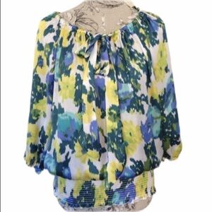 𝅺willi Smith Silky Blue Flower Top M